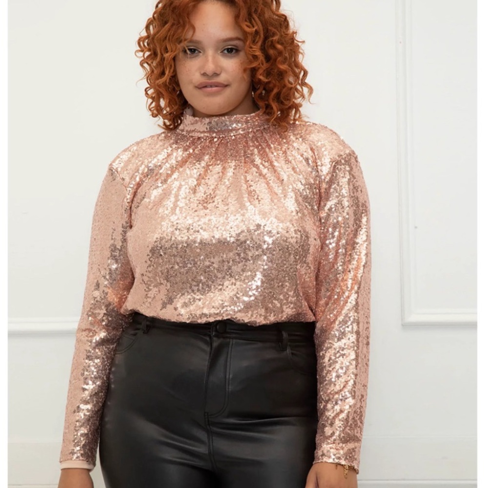 ELOQUII Elements Rose Gold Cowl Back Sequin Top Size 18